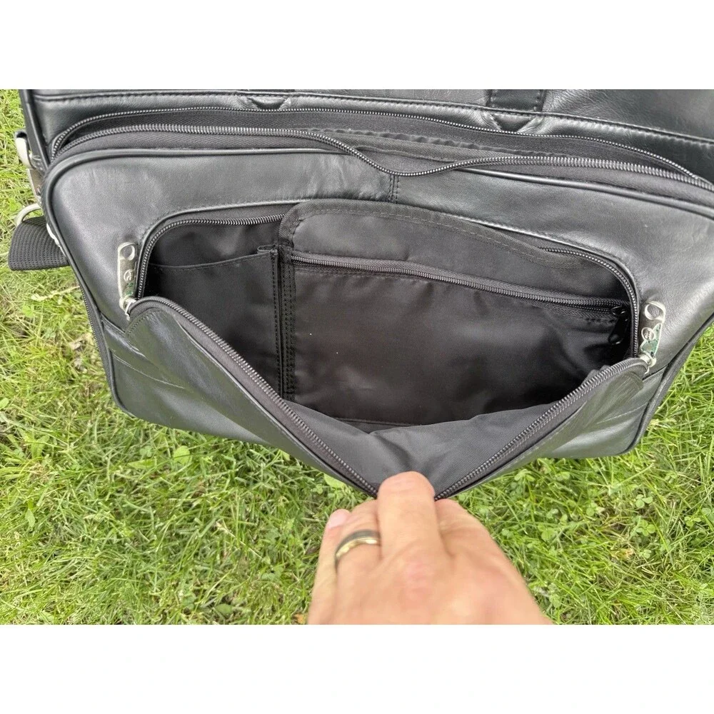 Protocol Vintage Black Leather Computer Bag 20 Pocket, Excellent Condition